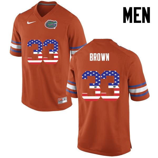 NCAA Florida Gators Mack Brown Men's #33 USA Flag Fashion Nike Orange Stitched Authentic College Football Jersey ERL3864FC